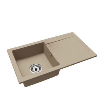 Leon2 egymedencés gránit mosogató csepptálcával automata szűrőkosaras leeresztővel szifonnal bézs