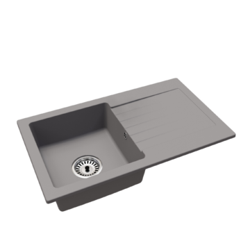 Leon2 egymedencés gránit mosogató csepptálcával automata szűrőkosaras leeresztővel szifonnal szürke