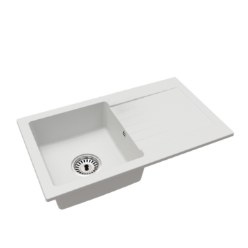 Leon2 egymedencés gránit mosogató csepptálcával automata szűrőkosaras leeresztővel szifonnal fehér