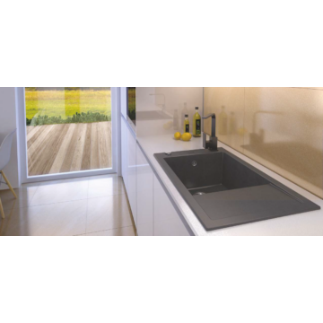 A-POINT 40 egymedencés gránit mosogató csepptálcával, automata dugóemelő, szifonkészlet, fekete-szemcsés A-POINT 40 egymedencés gránit mosogató csepptálcával, automata dugóemelő, szifonkészlet, fekete-szemcsés