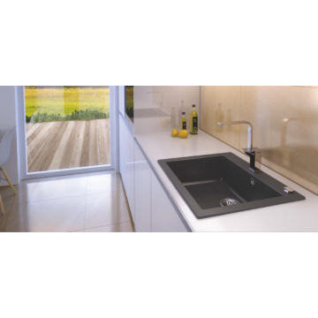 MOJITO 60 egymedencés gránit mosogató automata dugóemelő, szifonnal, fekete-szemcsés MOJITO 60 egymedencés gránit mosogató automata dugóemelő, szifonnal, fekete-szemcsés