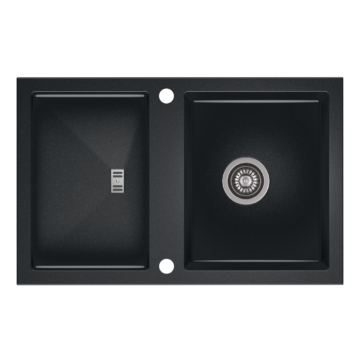 SLIDE 40 egymedencés gránit mosogató csepptálcával, automata dugóemelő, szifonkészlet, fekete-szemcsés fényes SLIDE 40 egymedencés gránit mosogató csepptálcával, automata dugóemelő, szifonkészlet, fekete-szemcsés fényes