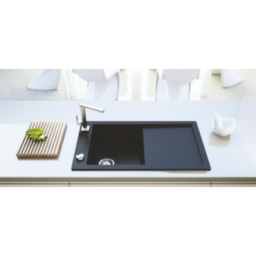 TRAMONTANA egymedencés gránit mosogató csepptálcával, automata dugóemelő, szifonkészlet, fekete-szemcsés TRAMONTANA egymedencés gránit mosogató csepptálcával, automata dugóemelő, szifonkészlet, fekete-szemcsés
