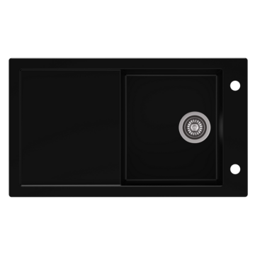 TRAMONTANA egymedencés gránit mosogató csepptálcával, automata dugóemelő, szifonkészlet, fekete TRAMONTANA egymedencés gránit mosogató csepptálcával, automata dugóemelő, szifonkészlet, fekete