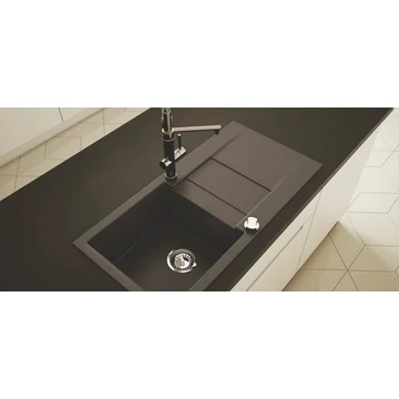 CASCADA 40 egymedencés gránit mosogató csepptálcával, szifonkészlet, fekete-szemcsés