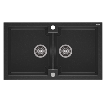 HONEST 160 kétmedencés gránit mosogató automata dugóemelő, szifonnal, fekete-szemcsés HONEST 160 kétmedencés gránit mosogató automata dugóemelő, szifonnal, fekete-szemcsés