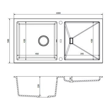 SLIDE 200 egymedencés gránit mosogató csepptálcával, automata dugóemelő, szifonkészlet, fekete SLIDE 200 egymedencés gránit mosogató csepptálcával, automata dugóemelő, szifonkészlet, fekete