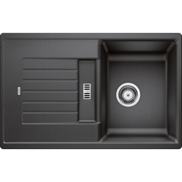 BLANCO ZIA 45S Silgranit egymedencés csepegtetőtálcás gránit mosogató, szifonnal, fekete-szemcsés