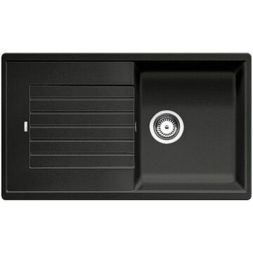 BLANCO ZIA 5S Silgranit egymedencés csepegtetőtálcás gránit mosogató, szifonnal, fekete-szemcsés