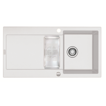 FRANKE MARIS MRG 651-A gyümölcsmosós gránit mosogató automata dugóemelő, szifonnal, fehér