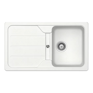 Schock Formhaus D-100 Cristalite Alpina 860 x 500 mm gránit mosogató dugóemelő, szifonnal, fehér
