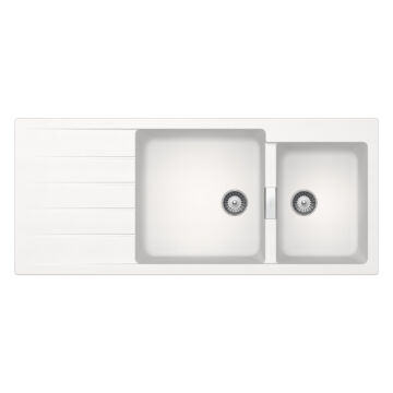 SCHOCK Signus D-175 Cristadur Polaris kétmedencés csepegtetőtálcás gránit mosogató, szifonnal, fehér