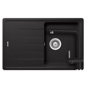 Schock Element D-100S egymedencés gránit mosogató szett dugóemelő, szifonnal, Schock Epos Ext,fekete Schock Element D-100S egymedencés gránit mosogató szett dugóemelő, szifonnal, Schock Epos Ext,fekete