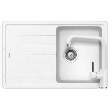 Schock Element D-100S egymedencés gránit mosogató szett dugóemelő, szifonnal, Schock Fonos, fehér