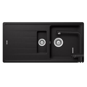 SCHOCK Element D-150 Cristalite Nero gyümölcsmosós gránit mosogató szett, Schock Epos Ext csaptelep, fekete