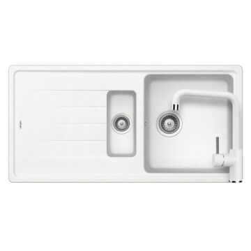 SCHOCK Element D-150 Cristalite Alpina gyümölcsmosós gránit mosogató szett, Schock Fonos csaptelep, fehér SCHOCK Element D-150 Cristalite Alpina gyümölcsmosós gránit mosogató szett, Schock Fonos csaptelep, fehér