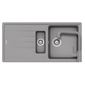 SCHOCK Element D-150 Cristalite Croma gyümölcsmosós gránit mosogató szett, Schock Fonos csaptelep, szürke