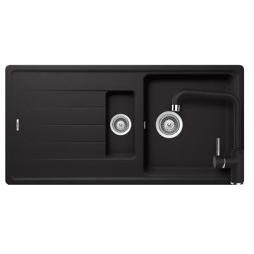 SCHOCK Element D-150 Cristalite Nero gyümölcsmosós gránit mosogató szett, Schock Fonos csaptelep, fekete SCHOCK Element D-150 Cristalite Nero gyümölcsmosós gránit mosogató szett, Schock Fonos csaptelep, fekete