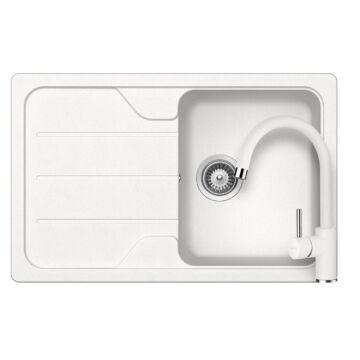 Schock Formhaus D-100S gránit mosogató szett, Schock Plutos csaptelep, fehér