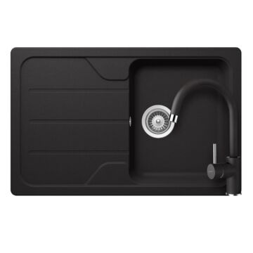 Schock Formhaus D-100S gránit mosogató szett, Schock Plutos csaptelep, fekete