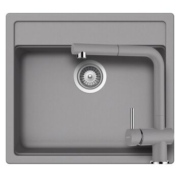 Schock Nemo N-100 Cristalite Croma egymedencés gránit mosogató szett, szifonnal, Schock Epos Ext csaptelep, szürke