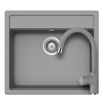 Schock Nemo N-100 Cristalite Moonstone egymedencés gránit mosogató szett, szifonnal, Schock Plutos csaptelep, bézs