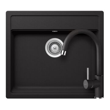 Schock Nemo N-100 Cristalite Nero egymedencés gránit mosogató szett, szifonnal, Schock Plutos csaptelep,fekete