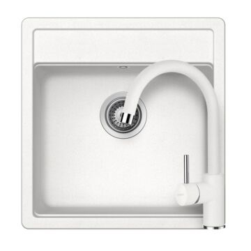 Schock Nemo N-100S Cristalite Alpina egymedencés gránit mosogató szett dugóemelő, szifonnal, fehér