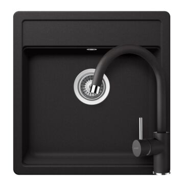 Schock Nemo N-100S Cristalite Nero egymedencés gránit mosogató szett dugóemelő, szifonnal, fekete