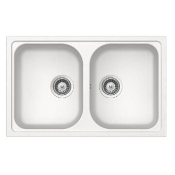 SCHOCK Viola N-200S Cristalite Alpina kétmedencés gránit mosogató, szifonnal, fehér SCHOCK Viola N-200S Cristalite Alpina kétmedencés gránit mosogató, szifonnal, fehér