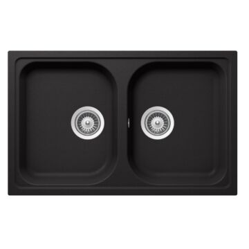 SCHOCK Viola N-200S Cristalite Nero kétmedencés gránit mosogató, szifonnal, fekete SCHOCK Viola N-200S Cristalite Nero kétmedencés gránit mosogató, szifonnal, fekete