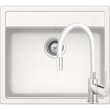 Schock Nemo N-100 Cristalite Alpina egymedencés gránit mosogató, Ferro Zumba flexibilis csövű csaptelep, dugóemelő, szifonnal, fehér