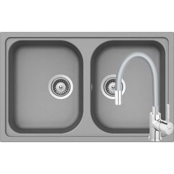 SCHOCK Viola N-200S Cristalite Croma kétmedencés gránit mosogató szett,  Ferro Zumba csaptelep, szürke