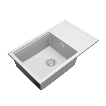 Advance Plus 80 csepegtetőtálcás egymedencés gránit mosogató, szifonnal, fehér