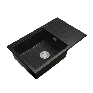 Advance Plus 80 csepegtetőtálcás egymedencés gránit mosogató, szifonnal, fekete-arany szemcsés