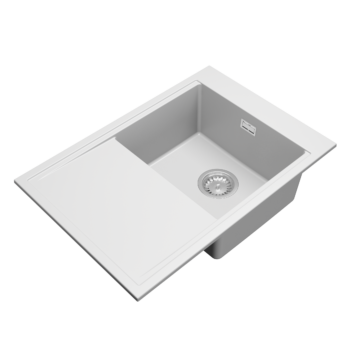 Design 7050 csepegtetőtálcás egymedencés gránit mosogató, szifonnal, fehér