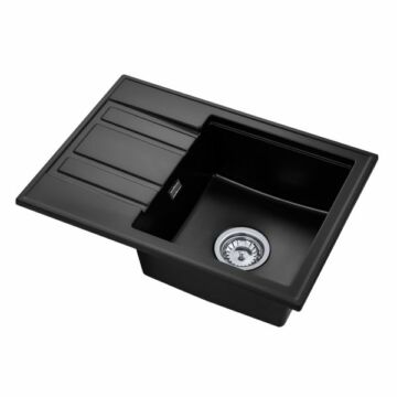 Modern 6040 csepegtetőtálcás egymedencés gránit mosogató, szifonnal, fekete