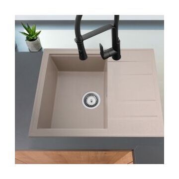 Modern 6550 csepegtetőtálcás egymedencés gránit mosogató, szifonnal, bézs Modern 6550 csepegtetőtálcás egymedencés gránit mosogató, szifonnal, bézs