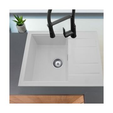 Modern 6550 csepegtetőtálcás egymedencés gránit mosogató, szifonnal, fehér Modern 6550 csepegtetőtálcás egymedencés gránit mosogató, szifonnal, fehér