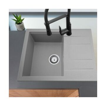 Modern 6550 csepegtetőtálcás egymedencés gránit mosogató, szifonnal, szürke Modern 6550 csepegtetőtálcás egymedencés gránit mosogató, szifonnal, szürke