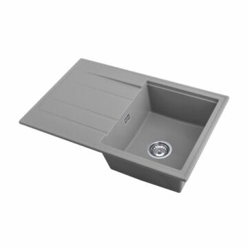 Modern 8050 csepegtetőtálcás egymedencés gránit mosogató, szifonnal, szürke Modern 8050 csepegtetőtálcás egymedencés gránit mosogató, szifonnal, szürke