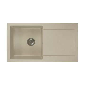 Alex egymedencés gránit mosogató csepptálcával automata szűrőkosaras leeresztővel szifonnal bézs