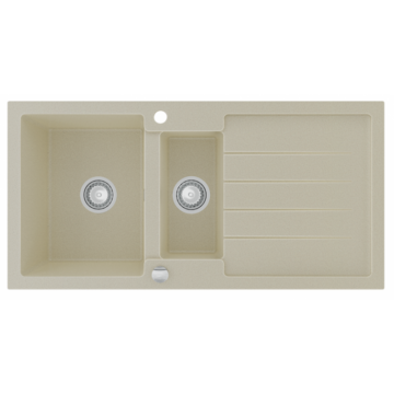 Next2 gyümölcsmosós gránit mosogató automata dugóemelő, szifonnal, bézs-szemcsés Next2 gyümölcsmosós gránit mosogató automata dugóemelő, szifonnal, bézs-szemcsés