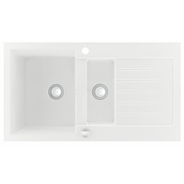 Next2 gyümölcsmosós gránit mosogató automata dugóemelő, szifonnal, fehér Next2 gyümölcsmosós gránit mosogató automata dugóemelő, szifonnal, fehér