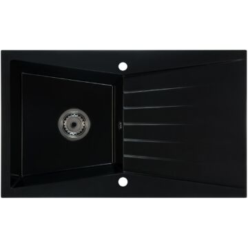 RUBIN egymedencés gránit mosogató csepptálcával, automata dugóemelő, szifonkészlet, fekete RUBIN egymedencés gránit mosogató csepptálcával, automata dugóemelő, szifonkészlet, fekete