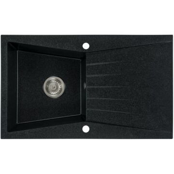 RUBIN egymedencés gránit mosogató csepptálcával, automata dugóemelő, szifonkészlet, fekete-szemcsés RUBIN egymedencés gránit mosogató csepptálcával, automata dugóemelő, szifonkészlet, fekete-szemcsés