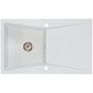 RUBIN egymedencés gránit mosogató csepptálcával, automata dugóemelő, szifonkészlet, fehér RUBIN egymedencés gránit mosogató csepptálcával, automata dugóemelő, szifonkészlet, fehér