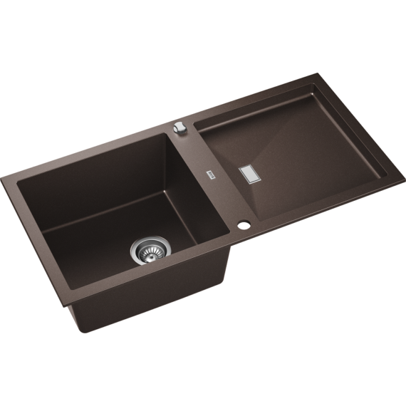SLIDE 200 egymedencés gránit mosogató csepptálcával, automata dugóemelő, szifonkészlet, csokoládé barna