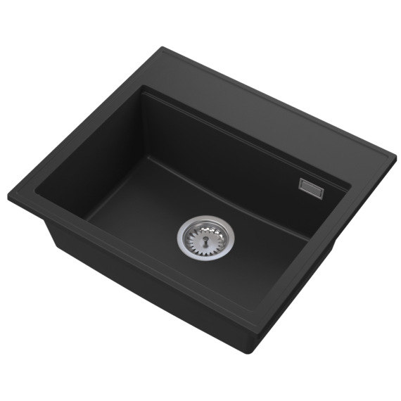 Modern 55 egymedencés gránit mosogató automata dugóemelő, szifonnal, fekete