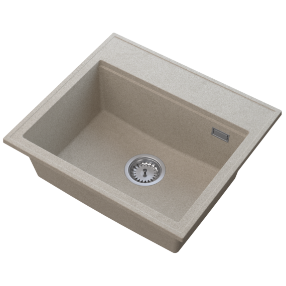 Modern 55 egymedencés gránit mosogató automata dugóemelő, szifonnal, bézs